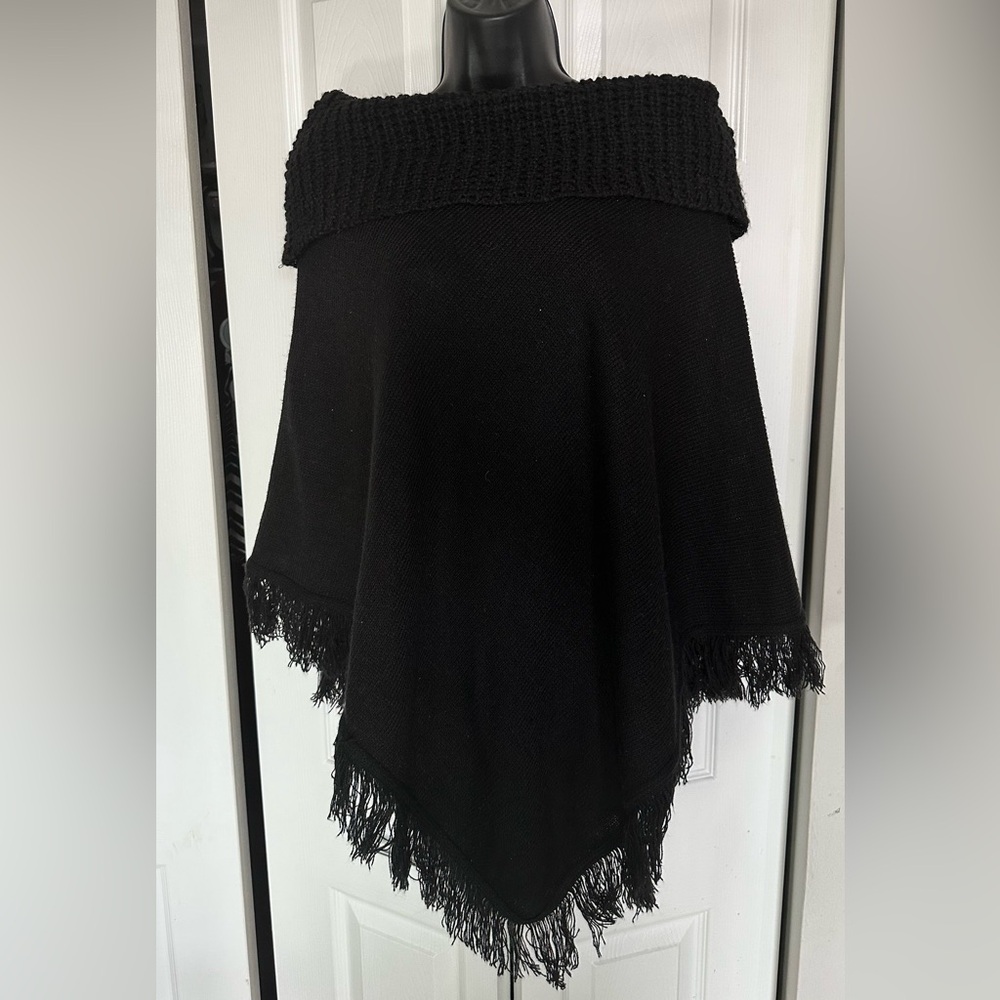 Ashley Stewart - *Plus Size* Black fringe poncho - Size OS